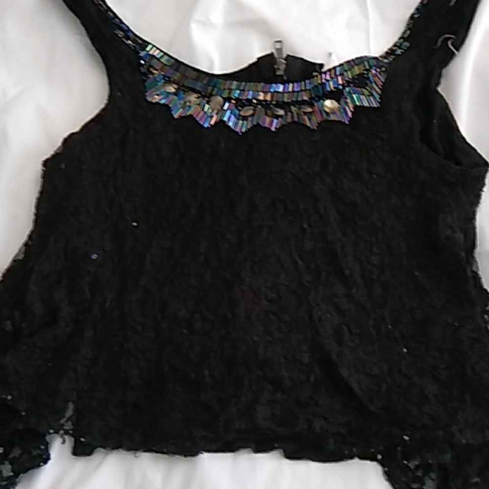 Black lace crop w/ sequin collar